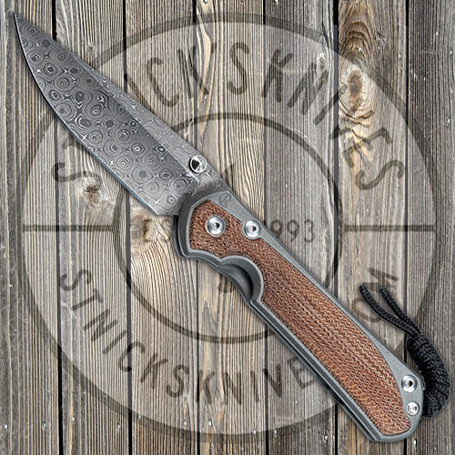 Chris Reeve Knives - Large Sebenza 31 - Natural Canvas Micarta Inlay - Drop Point - Raindrop Damascus- L31-1218 FOLDING KNIVES - Tophatter Daily Deals