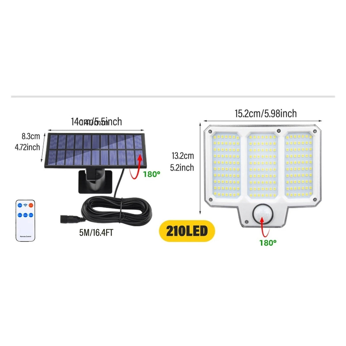 Solar Motion Sensor Wall Light, 210 LED with Separate Panel and Remote Solar Outdoor Lights - Tophatter Daily Deals