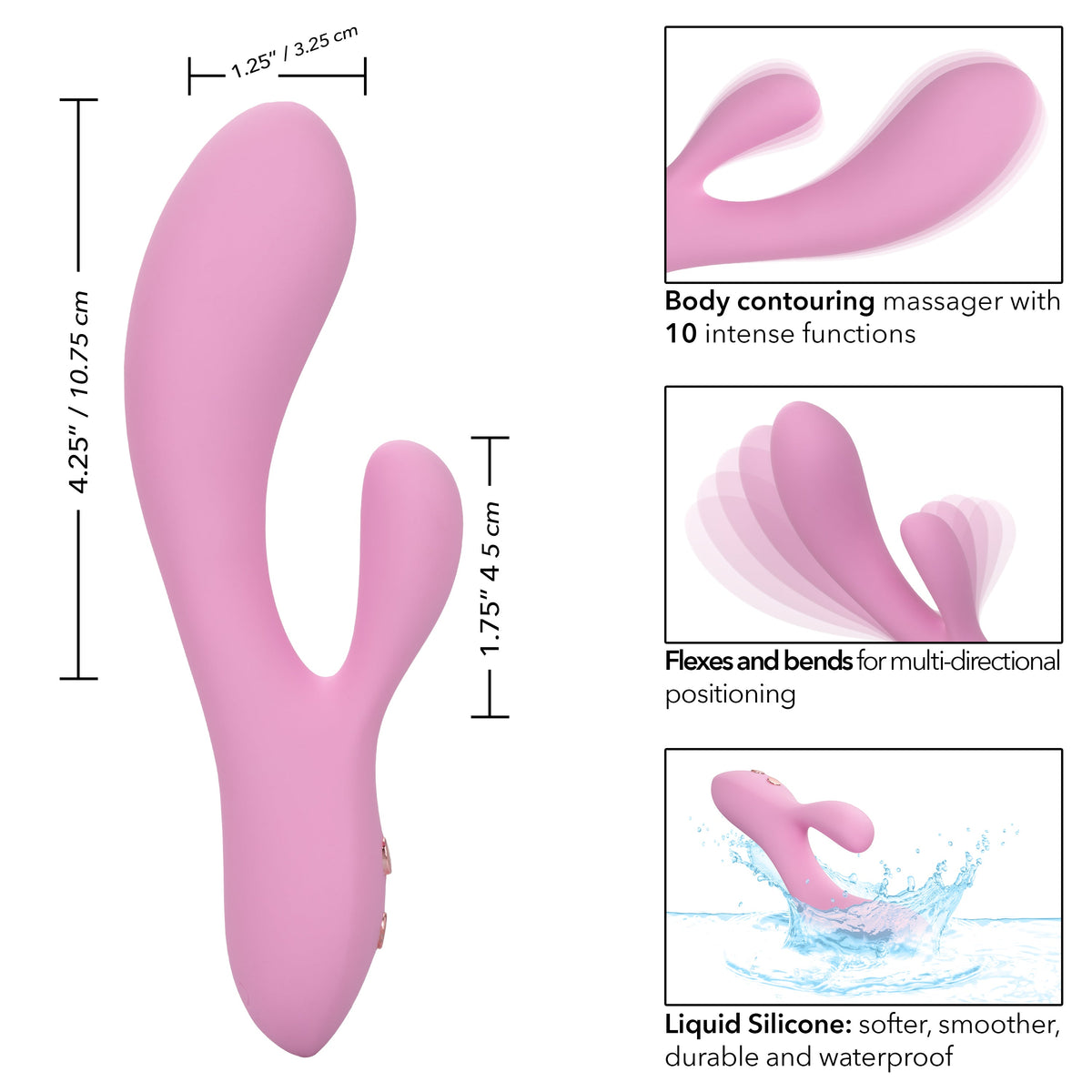 Contour Zoie Pink Flexible Dual Massager with 10 Vibration Functions and Silicone Design > Vibrators > Ladies > Rabbit - Tophatter Daily Deals
