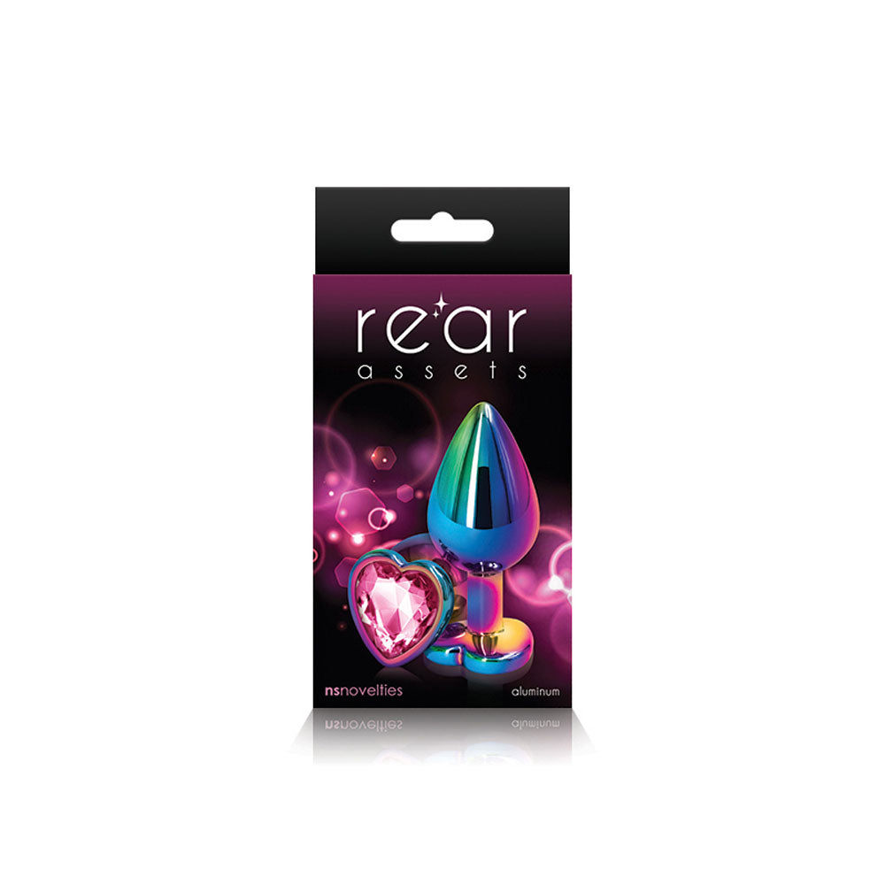 Rear Assets Multi Medium Metal Butt Plug with Pink Heart Gem Base > Anal Range > Jewel Butt Plugs - Tophatter Daily Deals