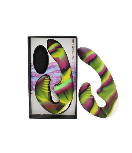 Colourful Camo Tandem Remote Control Strapless Strapon Yellow Silicone Waterproof > Dildos > Strapless Strap Ons - Tophatter Daily Deals