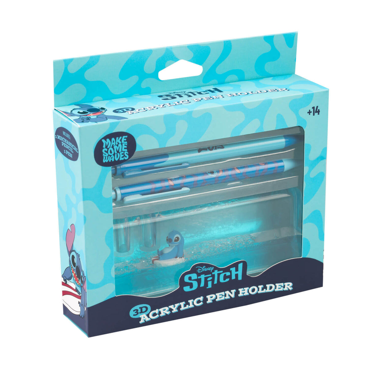 Disney Stitch – Surfing Stitch Set of 2 Pens with 3D Acrylic Stand Collectible - Tophatter Daily Deals