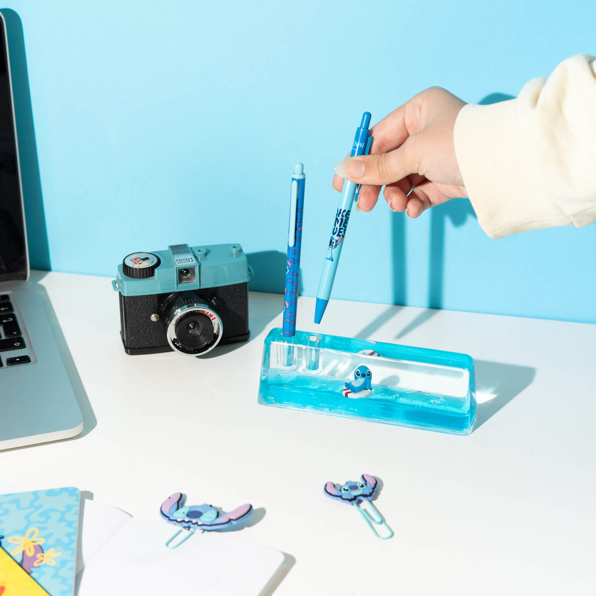 Disney Stitch – Surfing Stitch Set of 2 Pens with 3D Acrylic Stand Collectible - Tophatter Daily Deals
