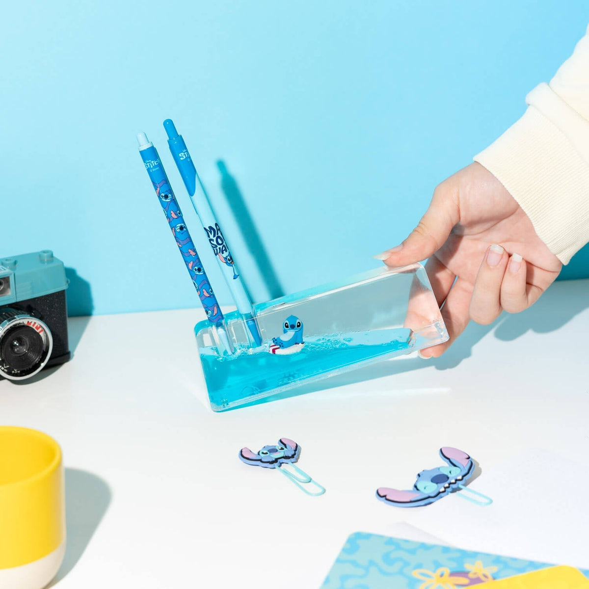 Disney Stitch – Surfing Stitch Set of 2 Pens with 3D Acrylic Stand Collectible - Tophatter Daily Deals