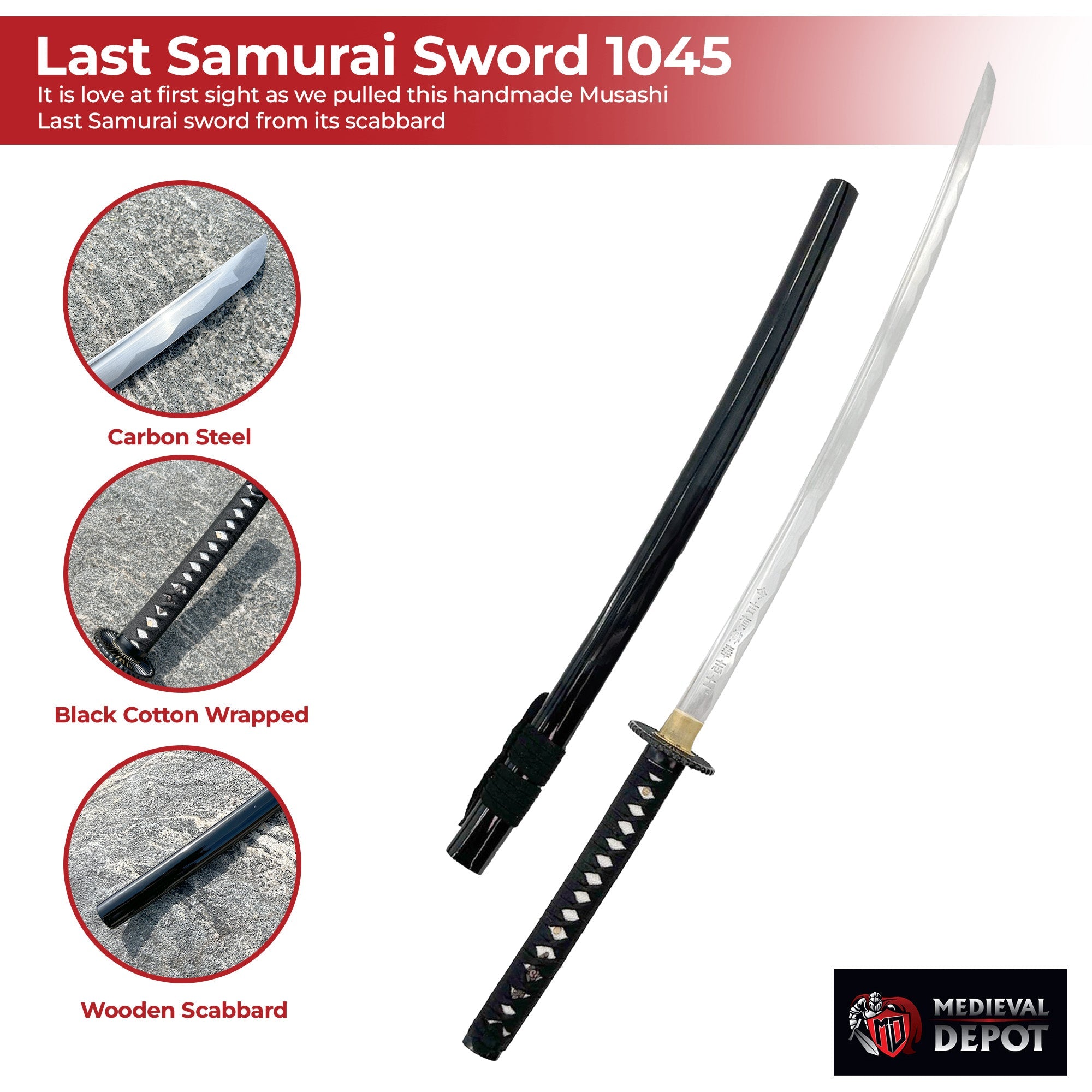 Last Samurai Sword 1045 Carbon Steel Blade swords - Tophatter Daily Deals