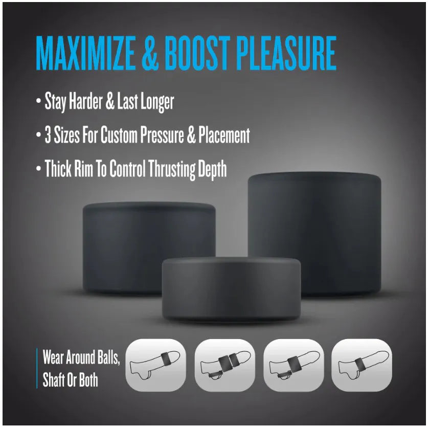 Performance Plus Accelerate (Black) – Versatile 3-Ring Set Enhancer > Cock Ring > Sets - Tophatter Daily Deals