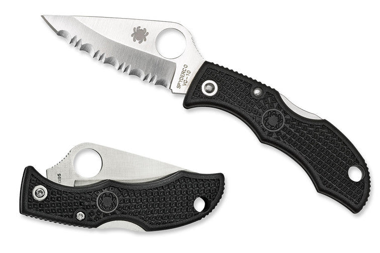 Spyderco Ladybug 3 - Black FRN Handles - Serrated Satin VG10 Clip Point Blade - LBKS3 Folding Knives - Tophatter Daily Deals