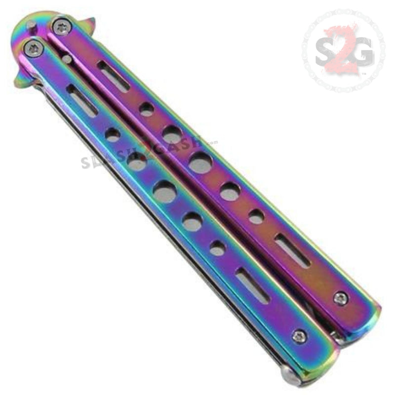 Hi-Tech Butterfly Knife Stainless Steel Cutout - Titanium Rainbow Knife-Balisong - Tophatter Daily Deals