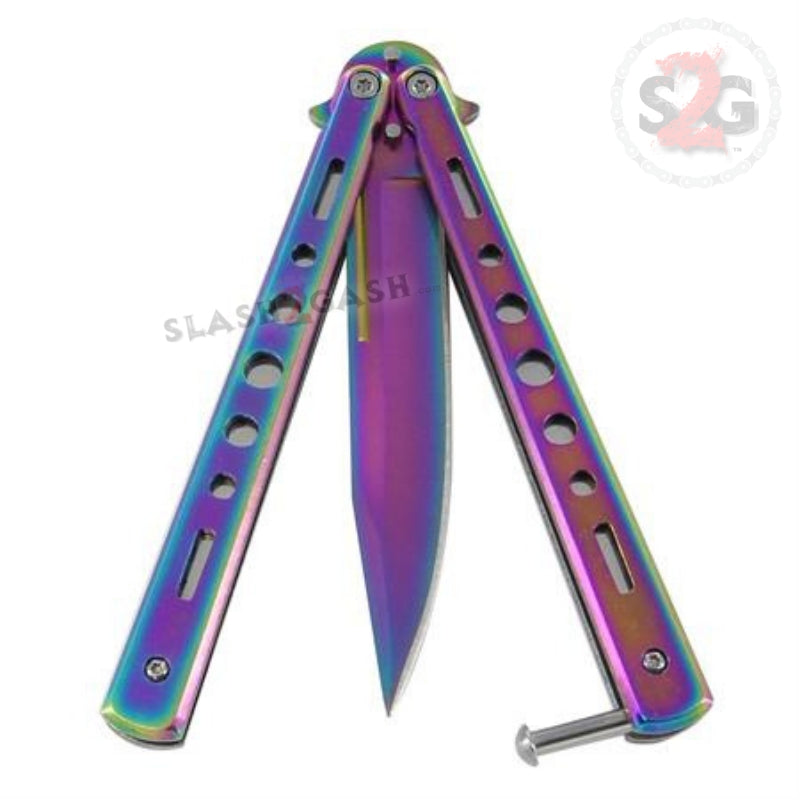 Hi-Tech Butterfly Knife Stainless Steel Cutout Balisong - Silver Serrated Knife-Balisong - Tophatter Daily Deals