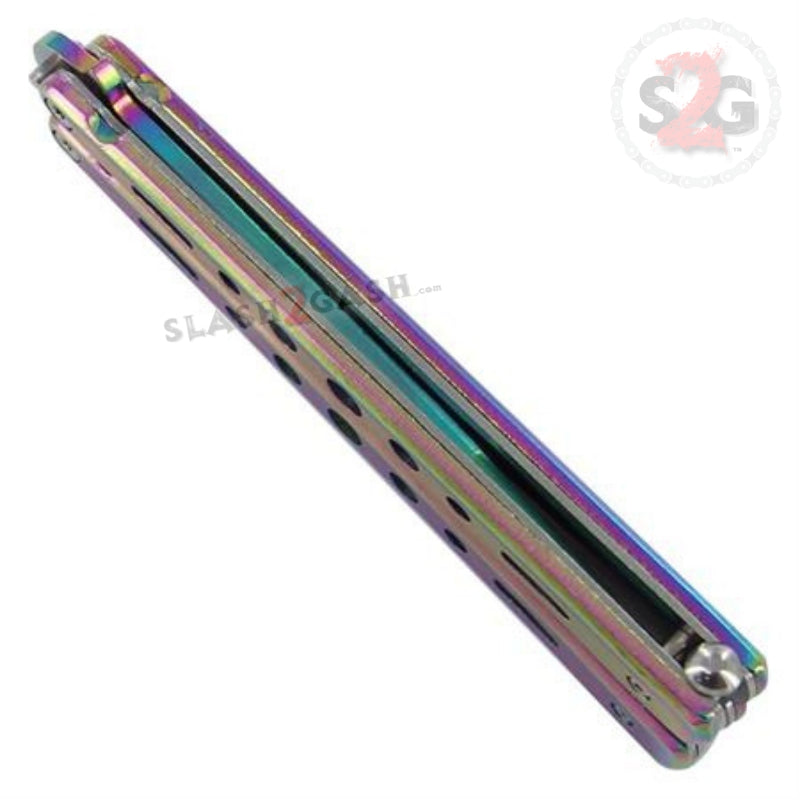 Hi-Tech Butterfly Knife Stainless Steel Cutout - Titanium Rainbow Knife-Balisong - Tophatter Daily Deals