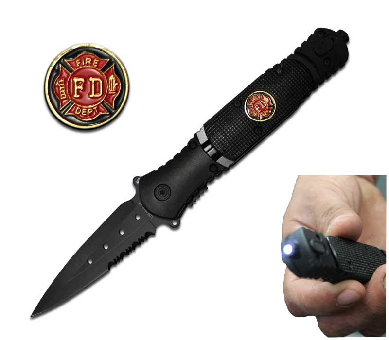 Fire Fighter Tactical KNIFE Spring Assist With Built In LED FLASHLIGHT - TOPHATTER'S ARMORY DEALS Collectible Weapons - Tophatter Daily Deals