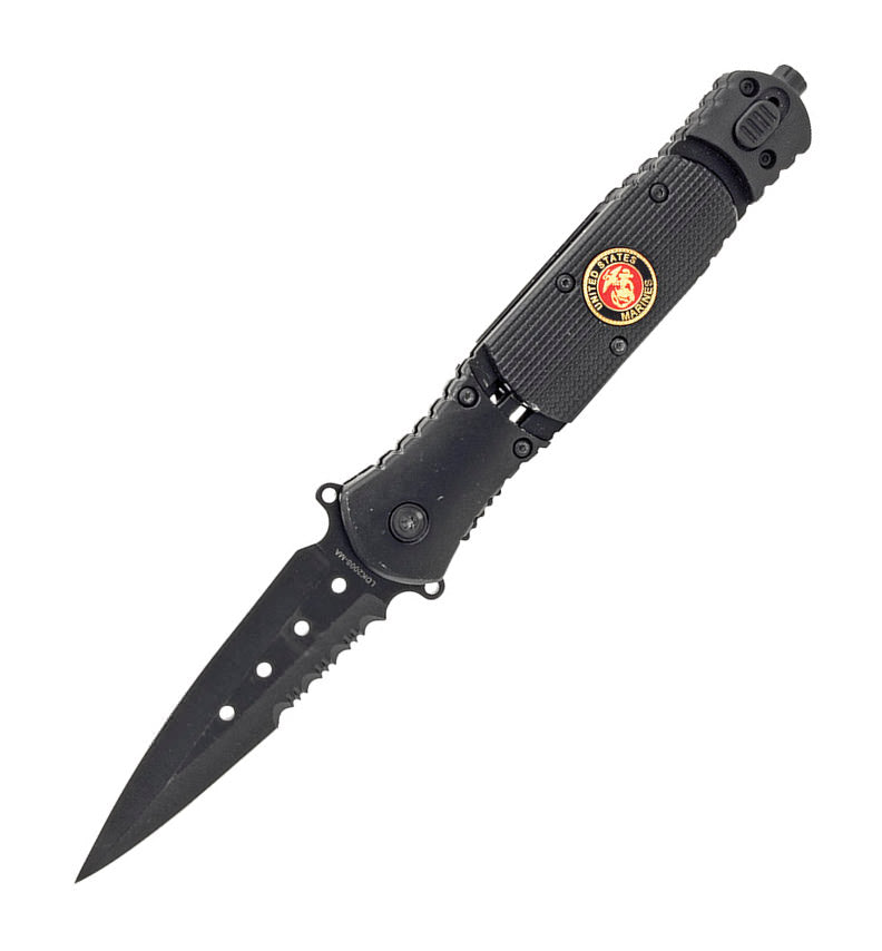 MARINES Tactical Survival Combat KNIFE Spring Assist With Built In LED FLASHLIGHT Collectible Weapons - Tophatter Daily Deals