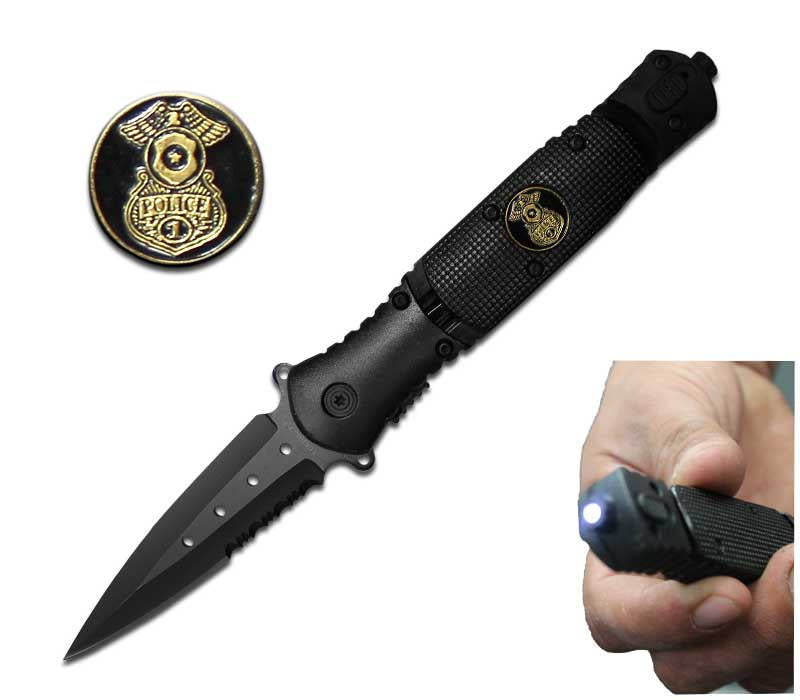 POLICE Tactical Survival Combat KNIFE Spring Assist With Built In LED FLASHLIGHT - TOPHATTER'S ARMORY DEALS Collectible Weapons - Tophatter Daily Deals