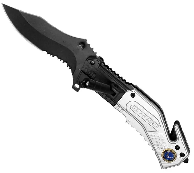 Air Force Rescue Folder Spring Assist Knife - LED Light - Tophatter Daily Deals