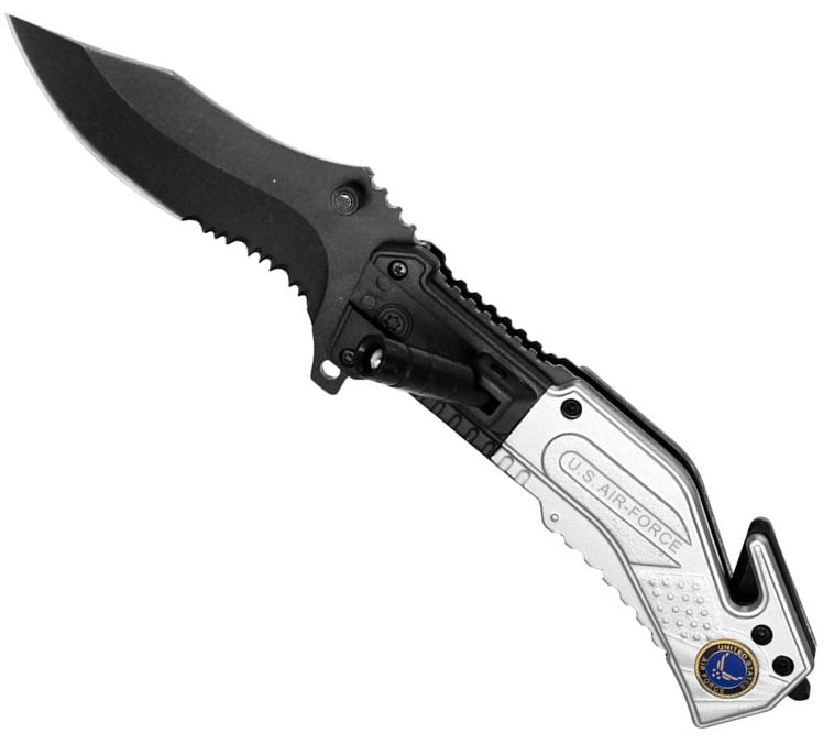 Air Force Rescue Folder Spring Assist Knife - LED Light - TOPHATTER'S ARMORY DEALS Collectible Weapons - Tophatter Daily Deals