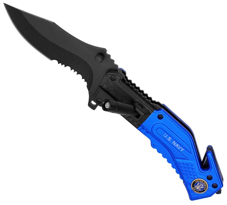 Navy Rescue Folder Spring Assist Knife - LED Light - TOPHATTER'S ARMORY DEALS Collectible Weapons - Tophatter Daily Deals