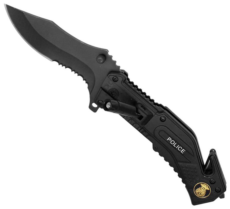 Police Rescue Folder Spring Assisted Knife With LED Light - TOPHATTER'S ARMORY DEALS Collectible Weapons - Tophatter Daily Deals
