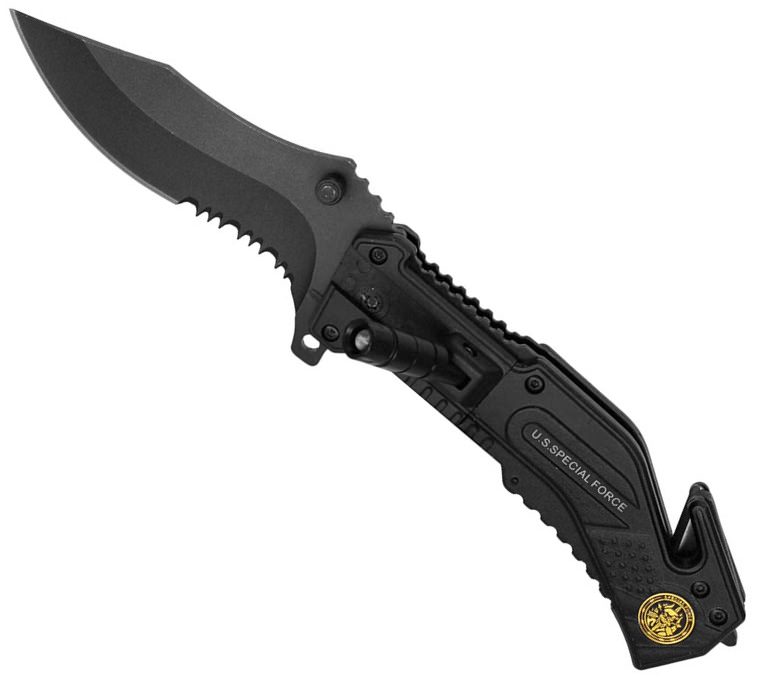 Special Force Rescue Folder Spring Assisted Knife With LED Light - TOPHATTER'S ARMORY DEALS Collectible Weapons - Tophatter Daily Deals