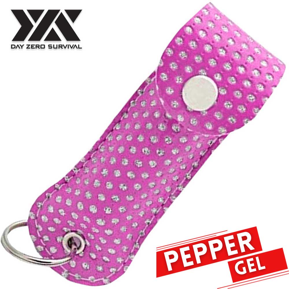 DZS Tactical Defense Pepper Gel - Pink Bling Keychain Leather Case - TOPHATTER'S ARMORY DEALS Collectible Weapons - Tophatter Daily Deals