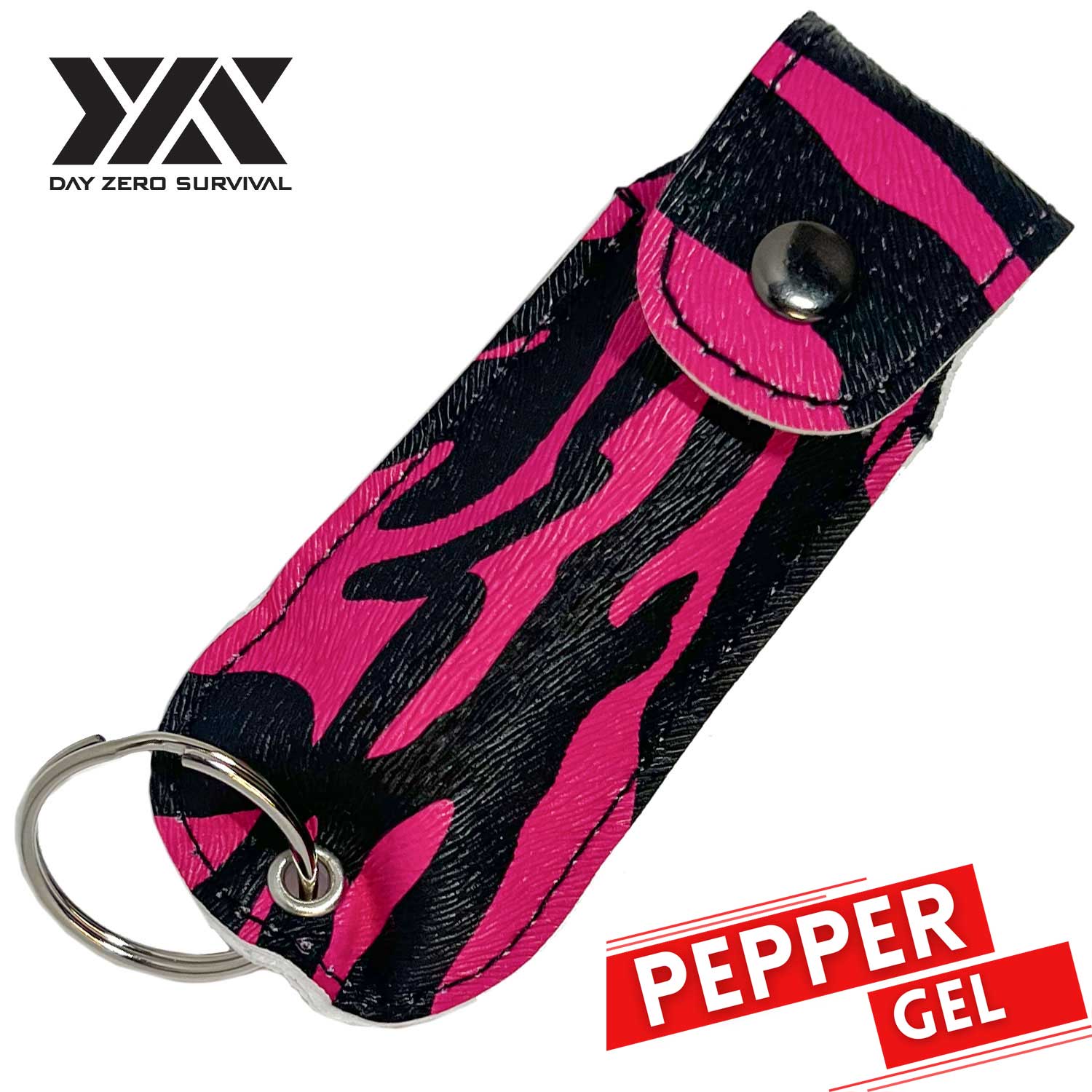 DZS Tactical Defense Pepper Gel - Pink Zebra Premium Keychain Leather Case - Tophatter's Guns'N'Weapons Store Collectible Weapons - Tophatter Daily Deals