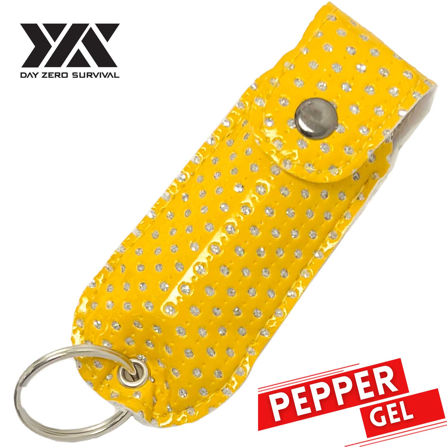 DZS Tactical Defense Pepper Gel - Yellow Bling Keychain Leather Case - Tophatter's Guns'N'Weapons Store - FREE SHIPPING Collectible Weapons - Tophatter Daily Deals