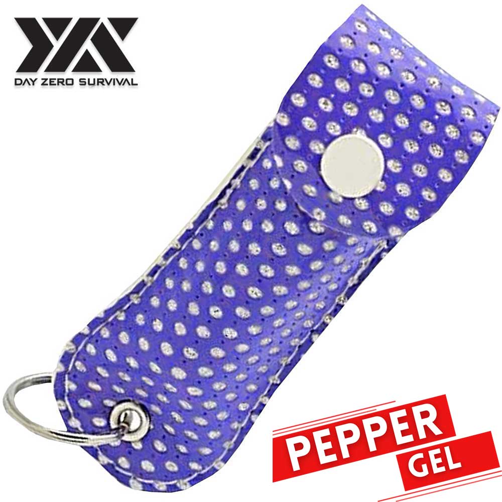 DZS Tactical Defense Pepper Gel - Purple Bling Keychain Leather Case - Tophatter's Guns'N'Weapons Store - FREE SHIPPING Collectible Weapons - Tophatter Daily Deals