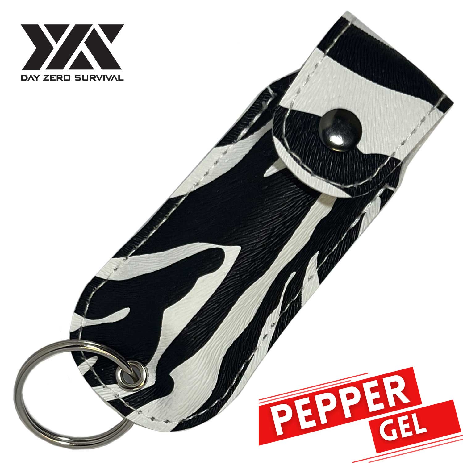 DZS Tactical Defense Pepper Gel - Black Zebra Premium Keychain Leather Case - TOPHATTER'S ARMORY DEALS Collectible Weapons - Tophatter Daily Deals