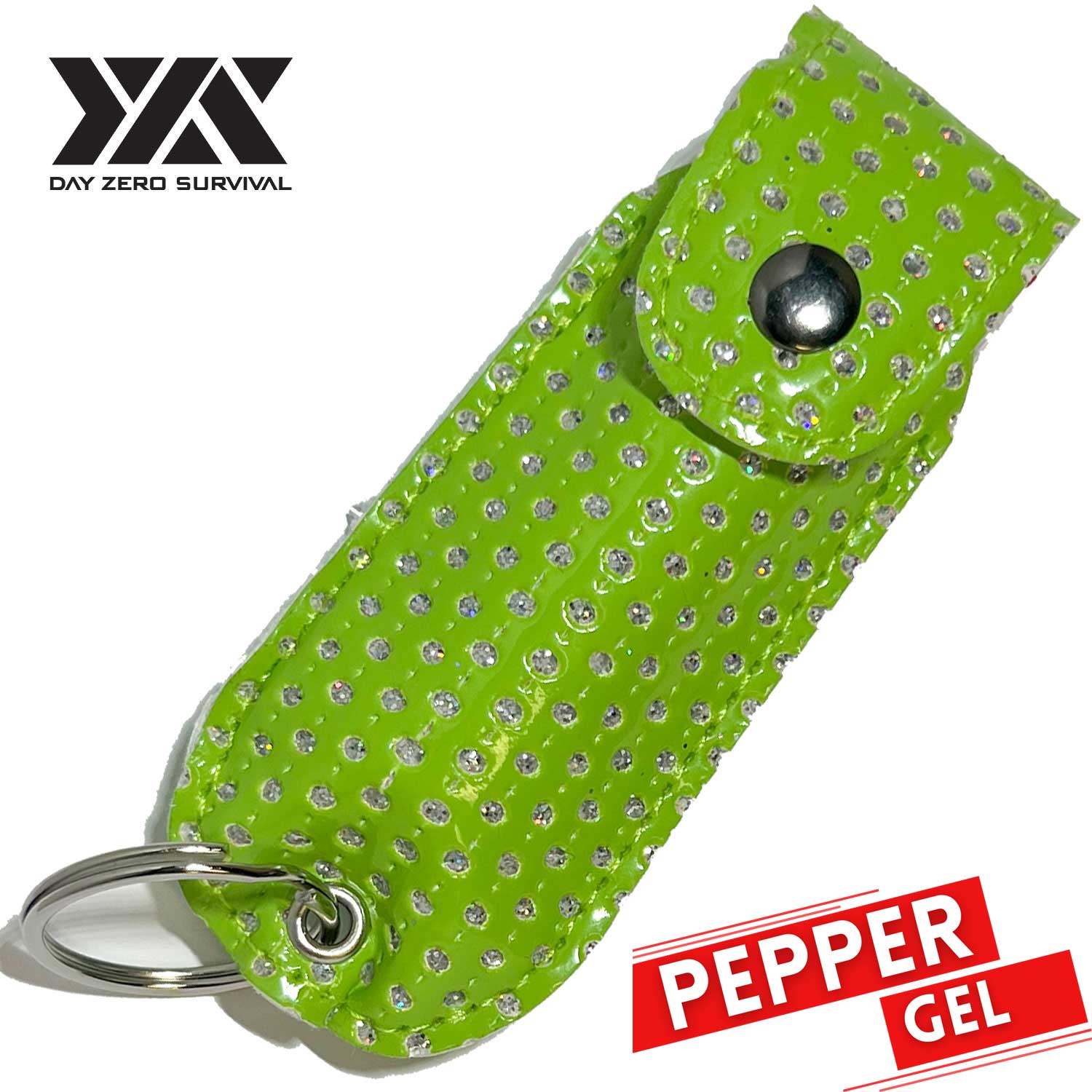 DZS Tactical Defense Pepper Gel - Green Bling Keychain Leather Case - TOPHATTER'S ARMORY DEALS Collectible Weapons - Tophatter Daily Deals