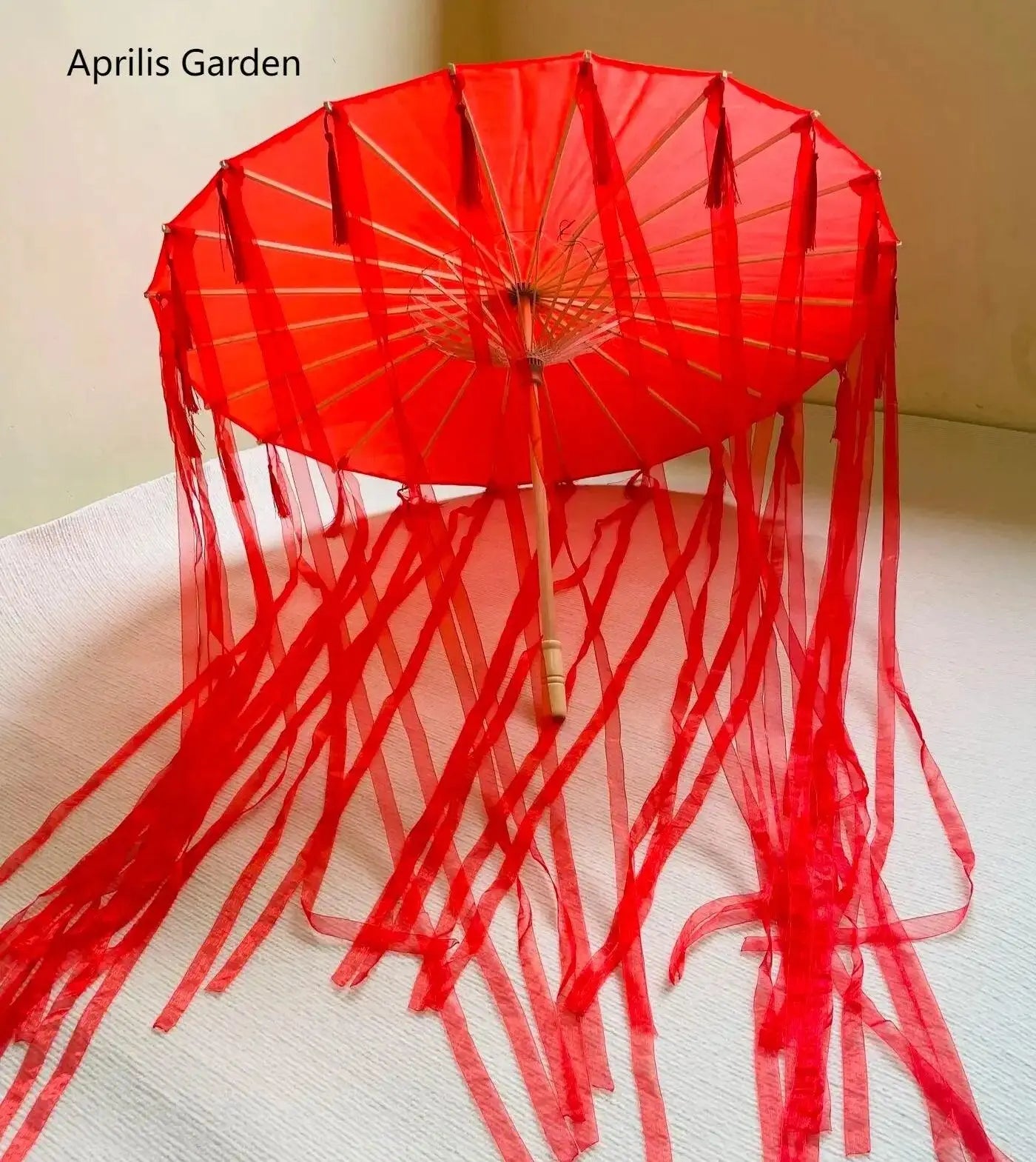 LED Chinese Japan Yarn Oiled Paper Silk Cloth Umbrella Costume Ancient Princess Umbrella Drama White Craft Umbrella Cosplay Red tasselsq - Tophatter Daily Deals