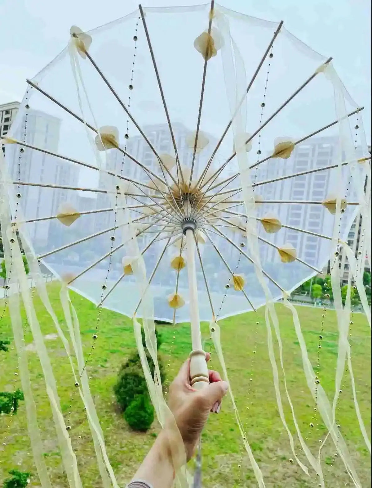 LED Chinese Japan Yarn Oiled Paper Silk Cloth Umbrella Costume Ancient Princess Umbrella Drama White Craft Umbrella Cosplay - Tophatter Daily Deals