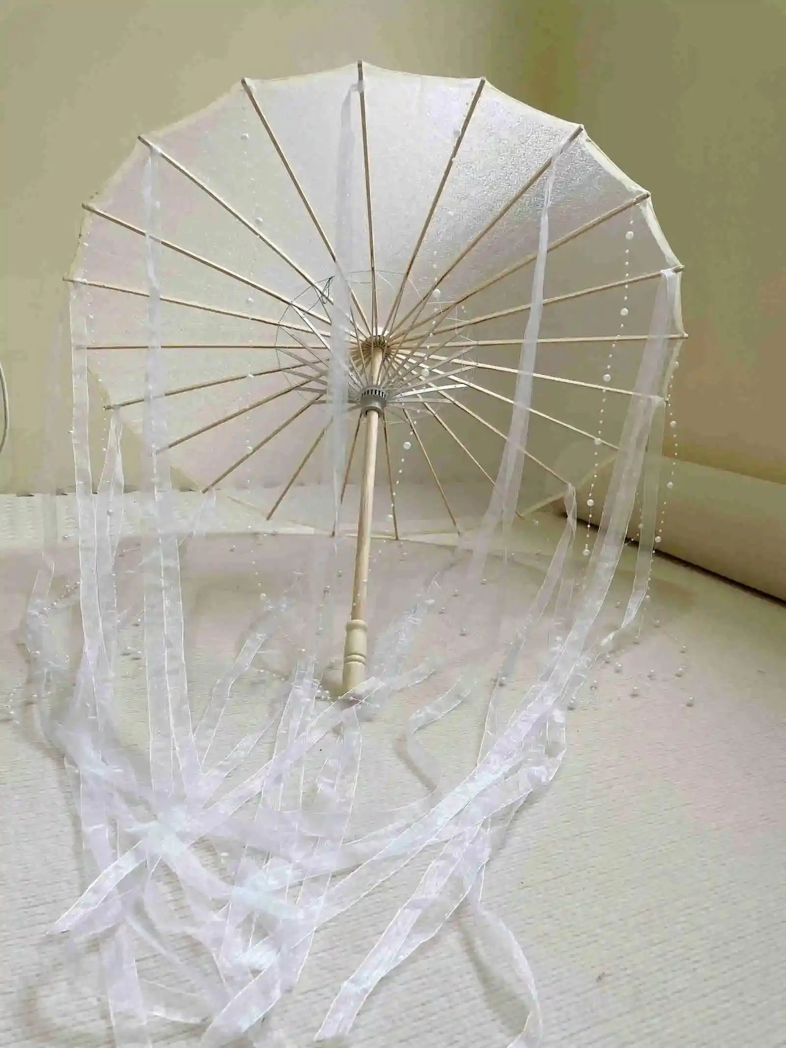 LED Chinese Japan Yarn Oiled Paper Silk Cloth Umbrella Costume Ancient Princess Umbrella Drama White Craft Umbrella Cosplay - Tophatter Daily Deals