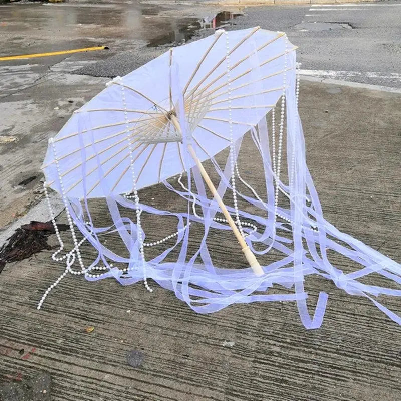 LED Chinese Japan Yarn Oiled Paper Silk Cloth Umbrella Costume Ancient Princess Umbrella Drama White Craft Umbrella Cosplay V white PL - Tophatter Daily Deals