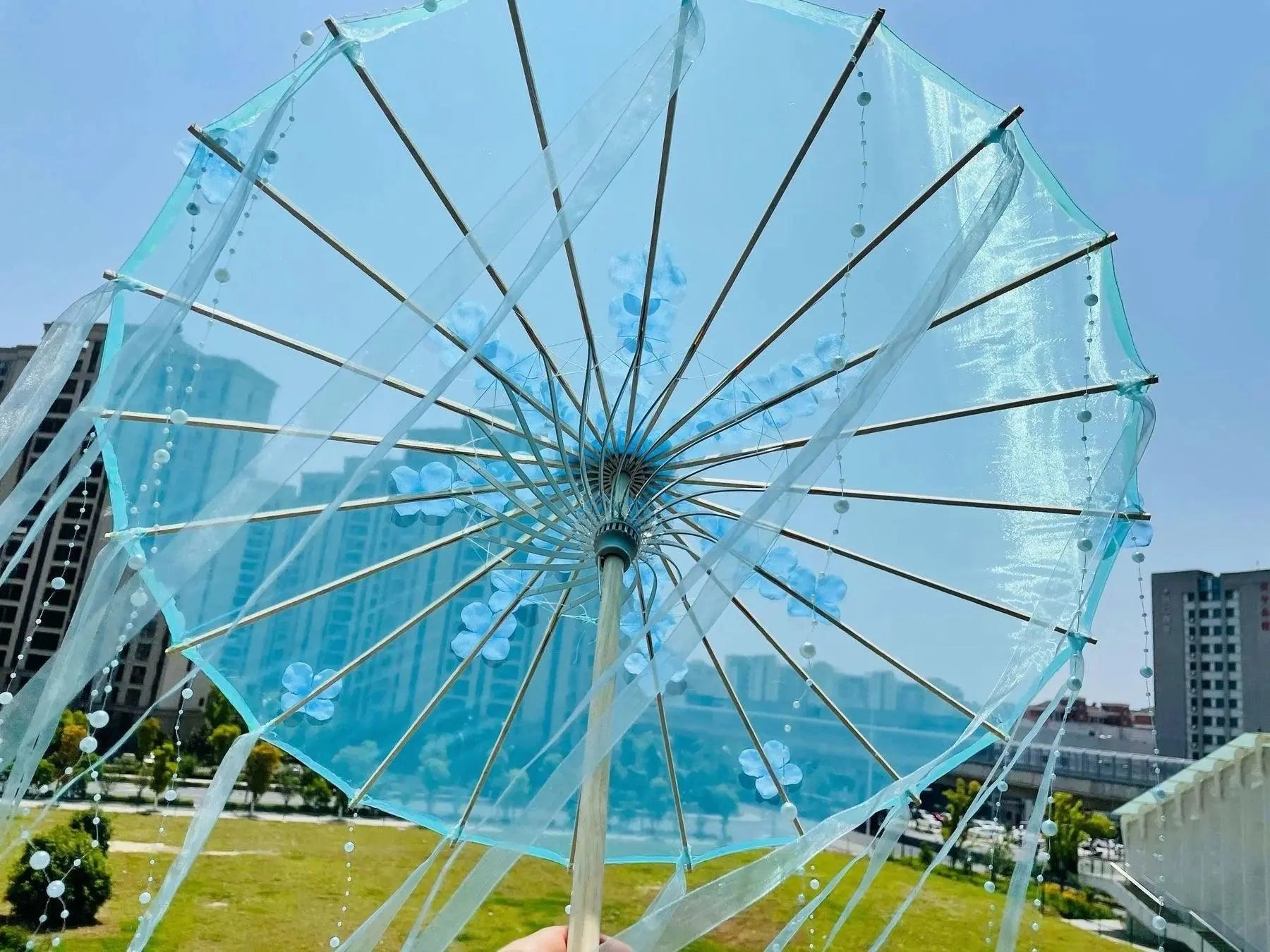 LED Chinese Japan Yarn Oiled Paper Silk Cloth Umbrella Costume Ancient Princess Umbrella Drama White Craft Umbrella Cosplay - Tophatter Daily Deals