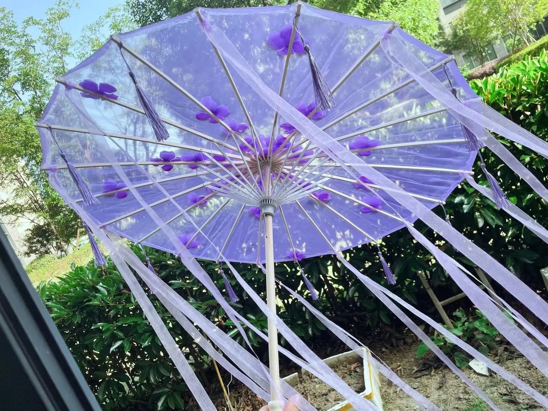 LED Chinese Japan Yarn Oiled Paper Silk Cloth Umbrella Costume Ancient Princess Umbrella Drama White Craft Umbrella Cosplay purple - Tophatter Daily Deals