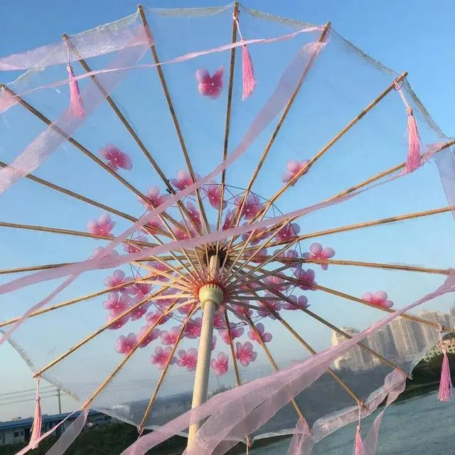 LED Chinese Japan Yarn Oiled Paper Silk Cloth Umbrella Costume Ancient Princess Umbrella Drama White Craft Umbrella Cosplay light pink s - Tophatter Daily Deals