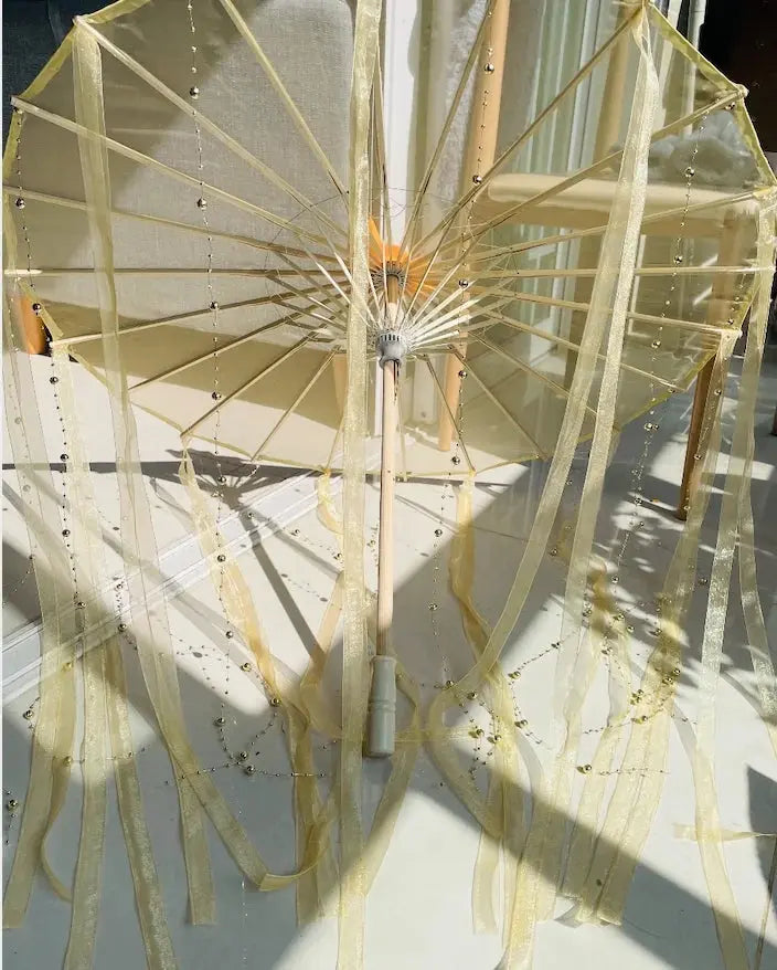 LED Chinese Japan Yarn Oiled Paper Silk Cloth Umbrella Costume Ancient Princess Umbrella Drama White Craft Umbrella Cosplay - Tophatter Daily Deals