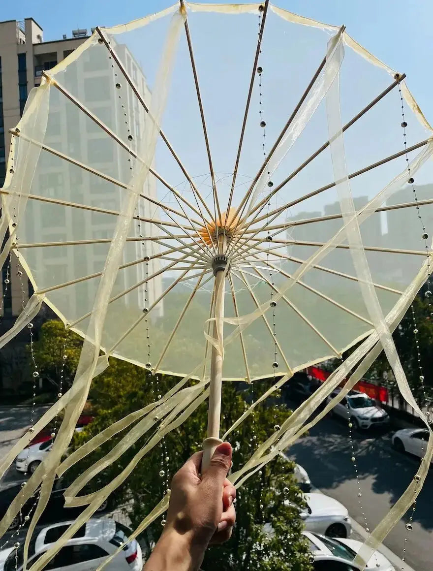 LED Chinese Japan Yarn Oiled Paper Silk Cloth Umbrella Costume Ancient Princess Umbrella Drama White Craft Umbrella Cosplay - Tophatter Daily Deals