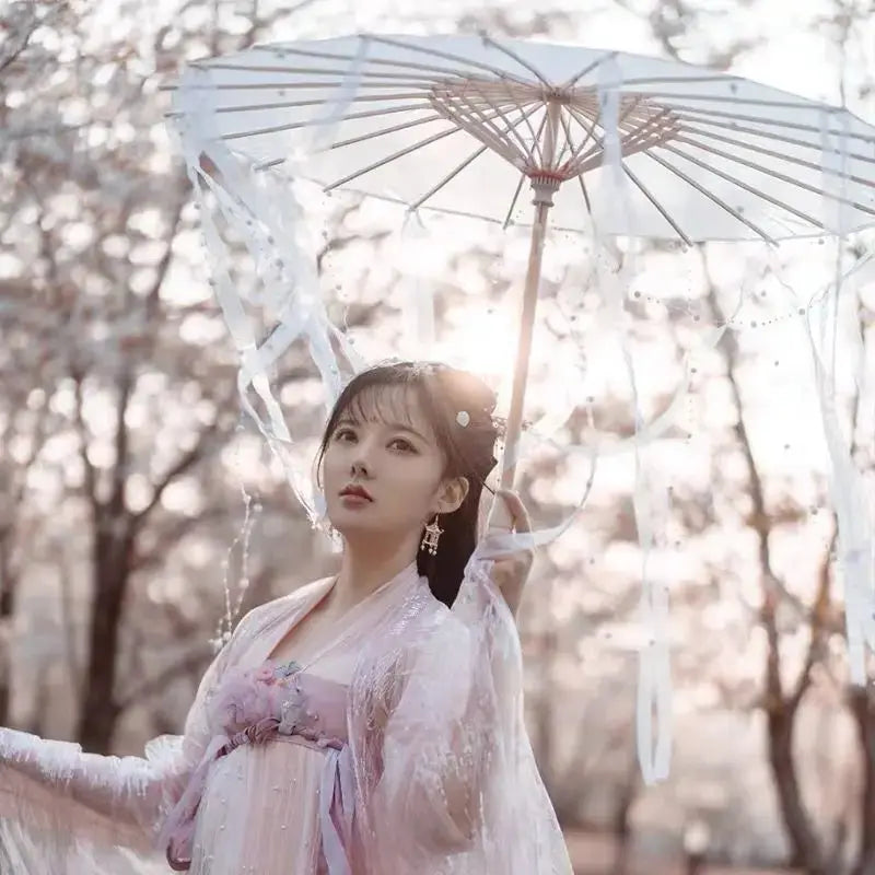 LED Chinese Japan Yarn Oiled Paper Silk Cloth Umbrella Costume Ancient Princess Umbrella Drama White Craft Umbrella Cosplay - Tophatter Daily Deals