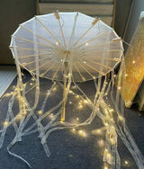LED Chinese Japan Yarn Oiled Paper Silk Cloth Umbrella Costume Ancient Princess Umbrella Drama White Craft Umbrella Cosplay LED white - Tophatter Daily Deals