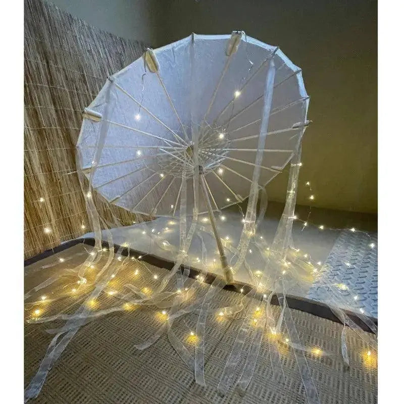 LED Chinese Japan Yarn Oiled Paper Silk Cloth Umbrella Costume Ancient Princess Umbrella Drama White Craft Umbrella Cosplay - Tophatter Daily Deals