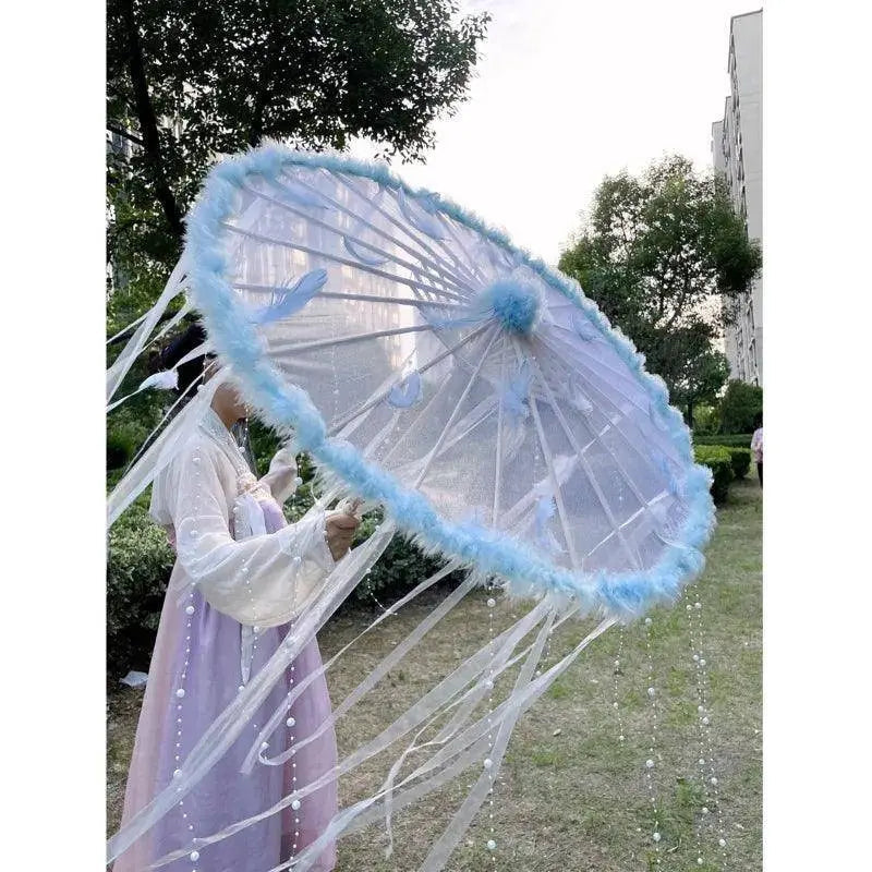 LED Chinese Japan Yarn Oiled Paper Silk Cloth Umbrella Costume Ancient Princess Umbrella Drama White Craft Umbrella Cosplay - Tophatter Daily Deals
