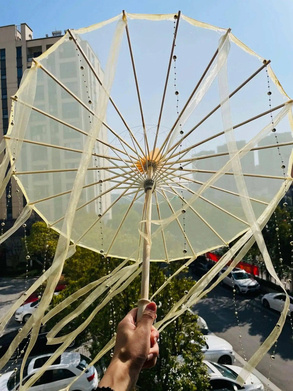 LED Chinese Japan Yarn Oiled Paper Silk Cloth Umbrella Costume Ancient Princess Umbrella Drama White Craft Umbrella Cosplay golden yellow - Tophatter Daily Deals