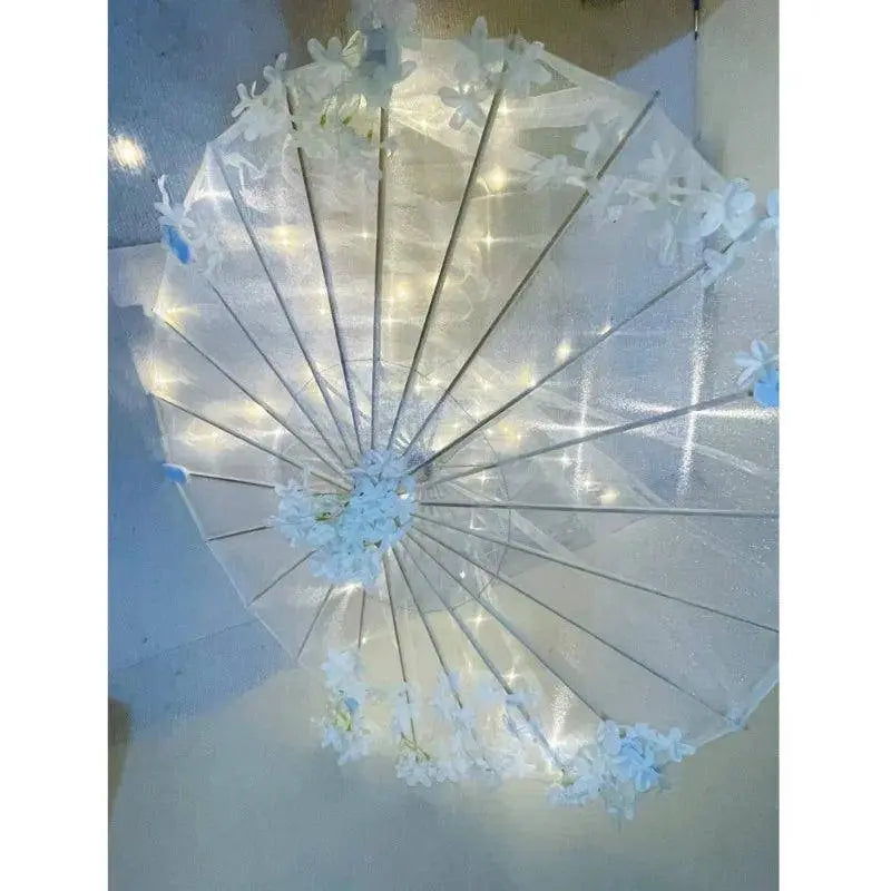 LED Chinese Japan Yarn Oiled Paper Silk Cloth Umbrella Costume Ancient Princess Umbrella Drama White Craft Umbrella Cosplay white f LED - Tophatter Daily Deals