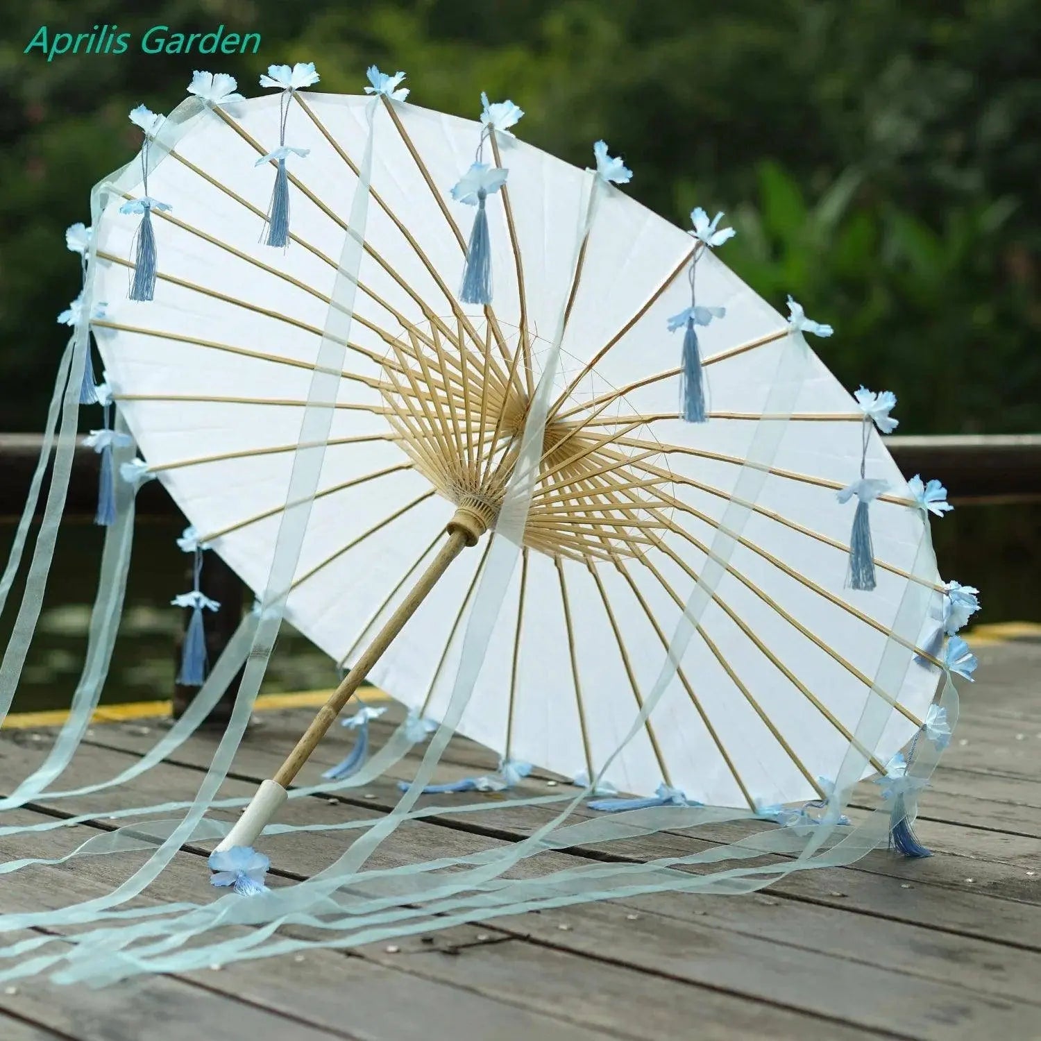 LED Chinese Japan Yarn Oiled Paper Silk Cloth Umbrella Costume Ancient Princess Umbrella Drama White Craft Umbrella Cosplay white blue A - Tophatter Daily Deals