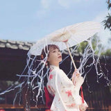 LED Chinese Japan Yarn Oiled Paper Silk Cloth Umbrella Costume Ancient Princess Umbrella Drama White Craft Umbrella Cosplay - Tophatter Daily Deals