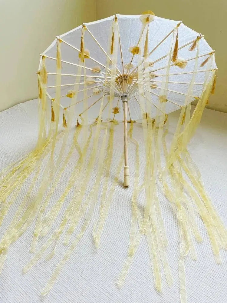 LED Chinese Japan Yarn Oiled Paper Silk Cloth Umbrella Costume Ancient Princess Umbrella Drama White Craft Umbrella Cosplay - Tophatter Daily Deals