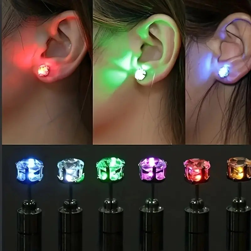 LED Flashing Color-Changing Earrings - Fashion Party Accessory, Glow in the Dark Cubic Zirconia Studs - Tophatter Daily Deals