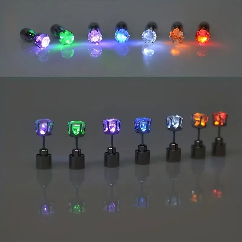 LED Flashing Color-Changing Earrings - Fashion Party Accessory, Glow in the Dark Cubic Zirconia Studs - Tophatter Daily Deals