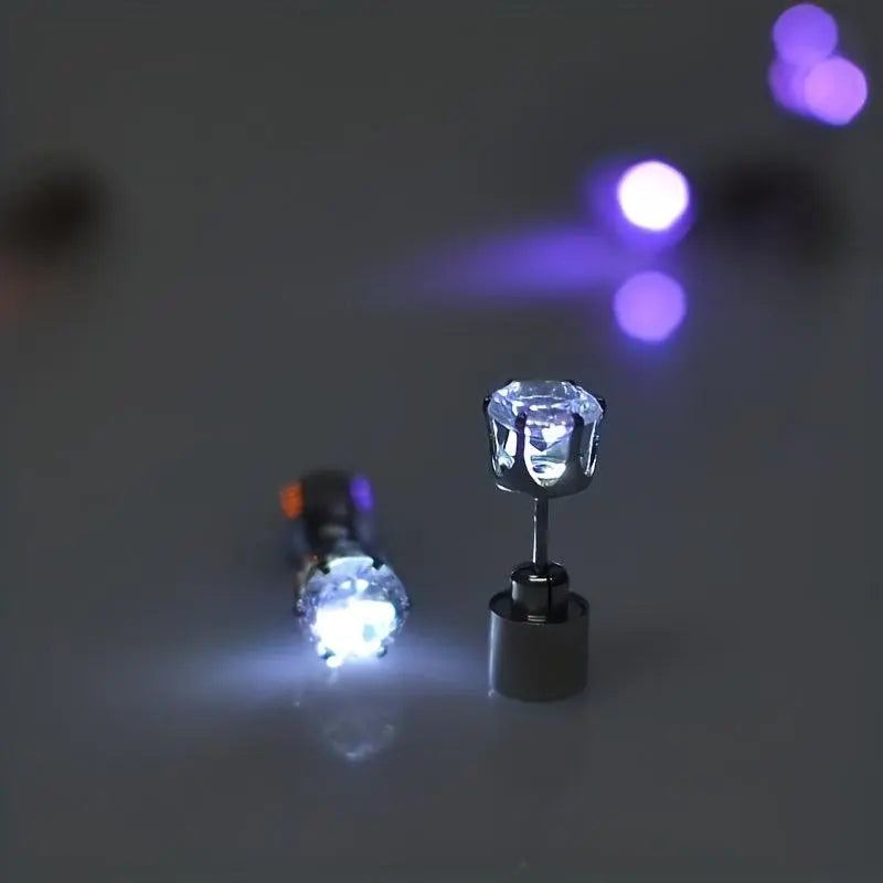 LED Flashing Color-Changing Earrings - Fashion Party Accessory, Glow in the Dark Cubic Zirconia Studs - Tophatter Daily Deals