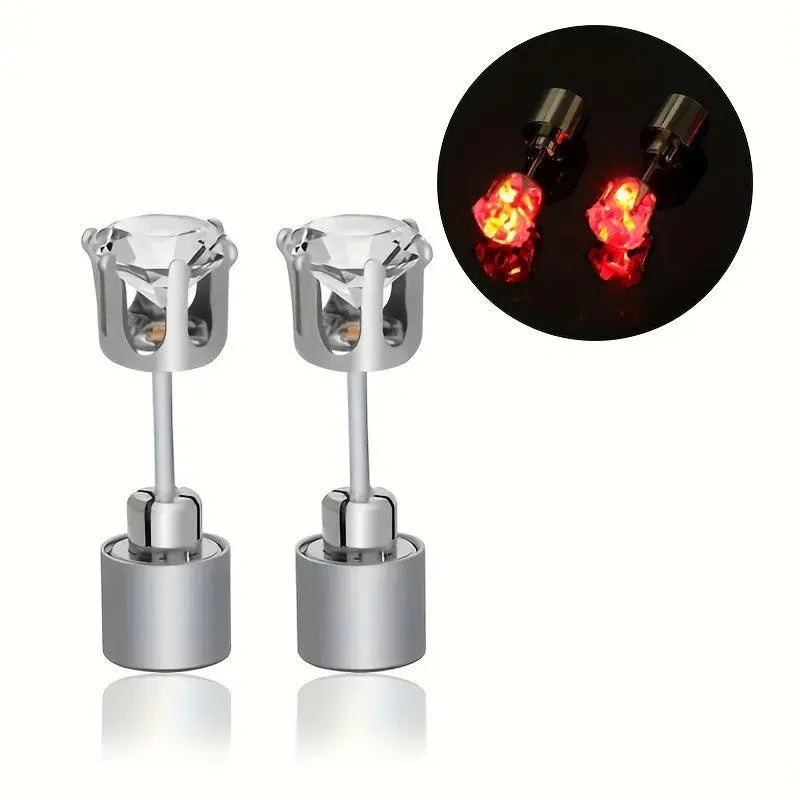 LED Flashing Color-Changing Earrings - Fashion Party Accessory, Glow in the Dark Cubic Zirconia Studs - Tophatter Daily Deals